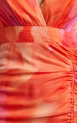 Annie Midi Dress - Wrap Front Ruffle Detail Dress in Orange Floral