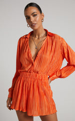 Archer Shorts - High Waisted Plisse Shorts in Orange