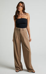 Augustus Pants - High Waisted Wide Leg Tailored Pants in Latte