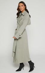 Avah Trench Coat - Double Breasted Tie Waist Coat in Washed Khaki