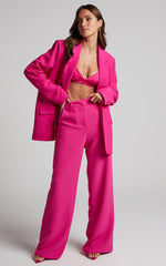 Michelle Blazer - Oversized Plunge Neck Button Up Blazer in Pink