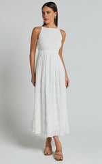 Cade Midi Dress - High Neck Sleeveless A Line Dress in White