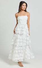 Cecilia Midi Dress - Strappy Straight Layered Dress in White