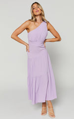 Celestia Midi Dress - Tiered One Shoulder Dress in Lavender