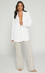 Deliza Pants - Mid Waisted Sequin Flare Pants in Champagne