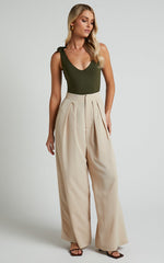 Denver Pant - High Waisted Straight Leg Full Length in Beige