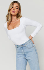 Elia Bodysuit - Square Neck Long Sleeve Bodysuit in White