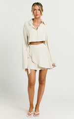 Emmy Two Piece Set - Linen Relaxed Crop Shirt and Wrap Skirt in Oat