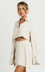 Emmy Two Piece Set - Linen Relaxed Crop Shirt and Wrap Skirt in Oat