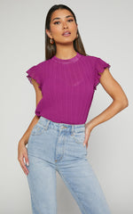 Harlow Top - High Neck Pleated Workwear Top in Plum