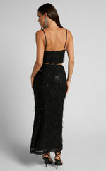 Harue Top - Tassel Sequin Crop Top in Black