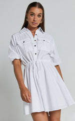 Holly Utility Tie Waist Mini Dress in White
