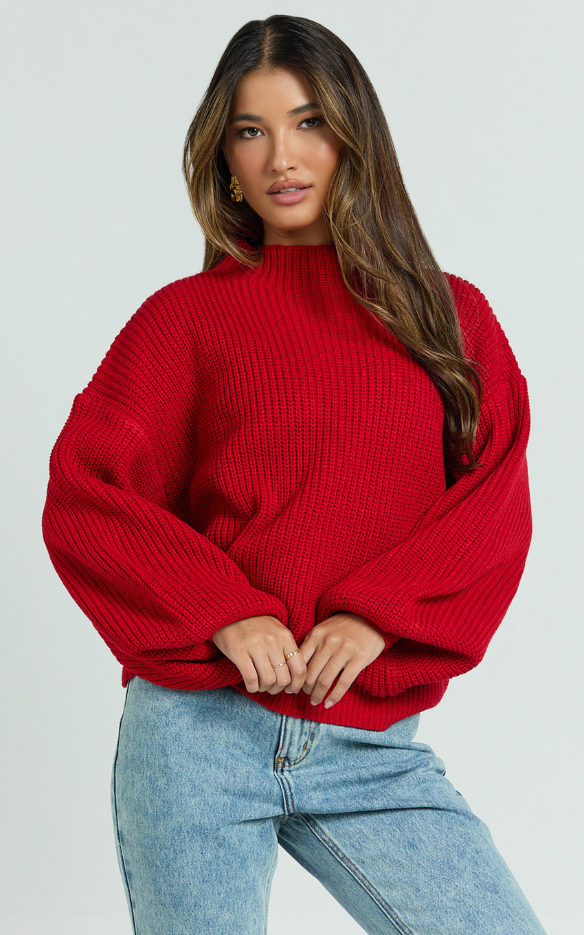 I Feel Love Oversized Knit Jumper in Red