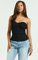 Ida Top - Heart Gathered Neckline Strapless Top in Black