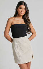 International Babe Mini Linen Blend Skirt in Oat