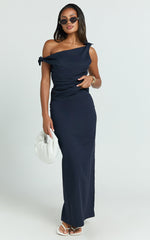 Ivy Top - Linen Off Shoulder Tie Top in Navy