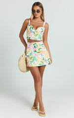 Janice Mini Skirt - High Waisted A-line Skirt in Le Citron