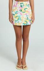 Janice Mini Skirt - High Waisted A-line Skirt in Le Citron