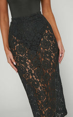 Jazmin Midi Skirt - Lace Skirt in Black