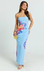Jenny Maxi Dress - Strapless Mesh Bodycon Dress in Electric Print