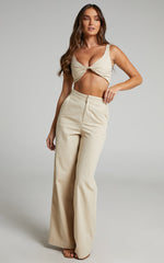 Kingston Two Piece Set - Twist Front Twill and Wide Leg Pants Set in Neutral