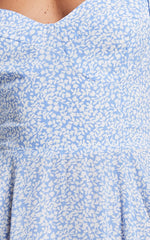 Lorreta Mini Dress - Tie Shoulder Sweetheart Dress in Dusty Blue Floral