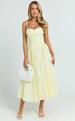 Mhissa Midi Dress - Sweetheart Neck  Fit & Flare Dress in Lemon