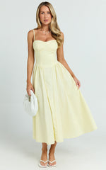 Mhissa Midi Dress - Sweetheart Neck  Fit & Flare Dress in Lemon