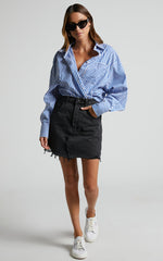 Pieta Mini Skirt - Recycled Cotton Raw Hem Denim Skirt in Washed Black