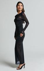 Sahara Midi Dress - Long Sleeve Mesh Dress in Black