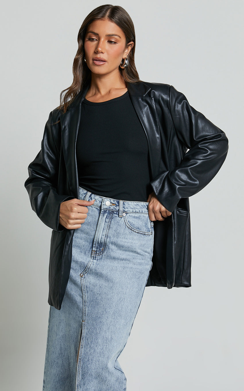Samanfa Jacket - Faux Leather Jacket in Black
