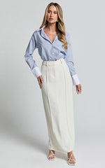 Trixie Shirt - Striped White Cuff & Collar Detail Button Up Shirt in Blue Stripe