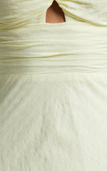Vynna Midi Dress - Scoop Neck Puff Sleeve Ruched Bust A Line Dress in Butter Yellow