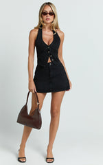 Walton Skort - Mid Waisted Recycled Denim Skort in Clean Black Wash Panel