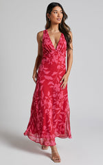 Welmina Midi Dress - Plunge Neck Sleeveless Slip in Havana Silhouette floral