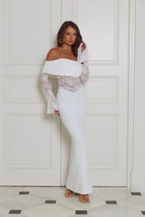 Luxe Temptress Off Shoulder Maxi Dress White
