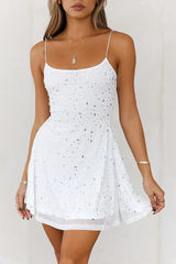 Extra Diamonds Mesh Mini Dress White
