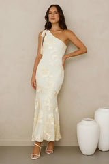 Glossy Girl One Shoulder Mesh Maxi Dress