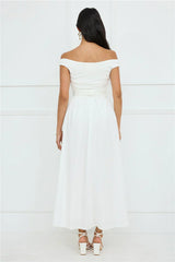Camellia Charm Off Shoulder Maxi Dress White